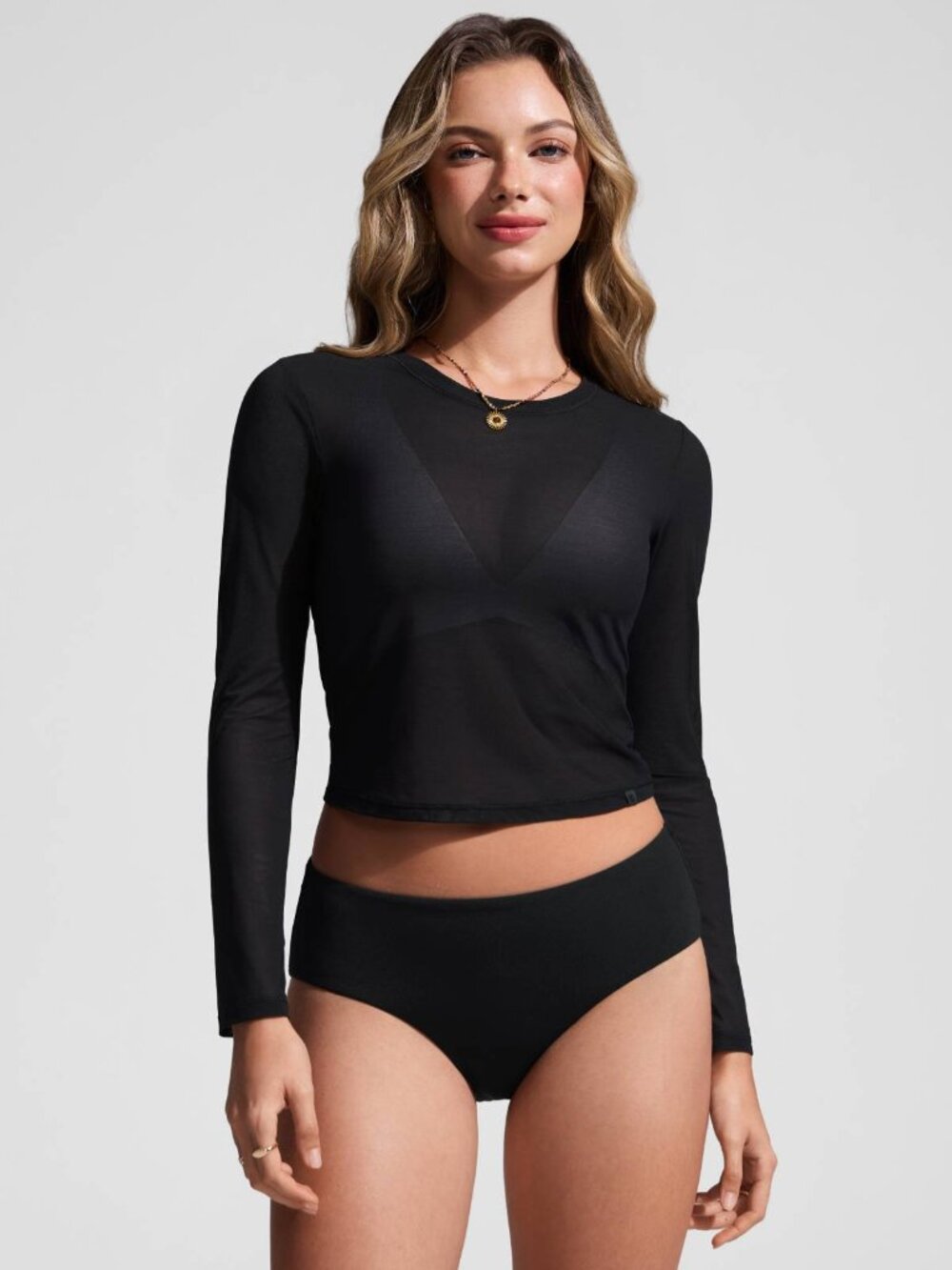 Cover Up Mesh Cropped Long Sleeve